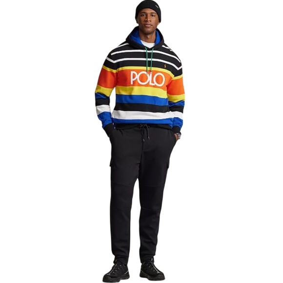 Polo Ralph Lauren Men's Big & Tall Logo Striped Fleece Hoodie Size 2XLT - Picture 1 of 6